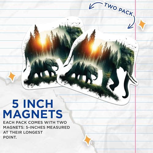 (2 Packs) Elephants with Nature Magnets - Outdoorsman Nature Lover Magnets - 5 Inches On Longest Side - Premium Magnet - for Fridges, Toolboxes, Cars - Made in USA - MAG2276