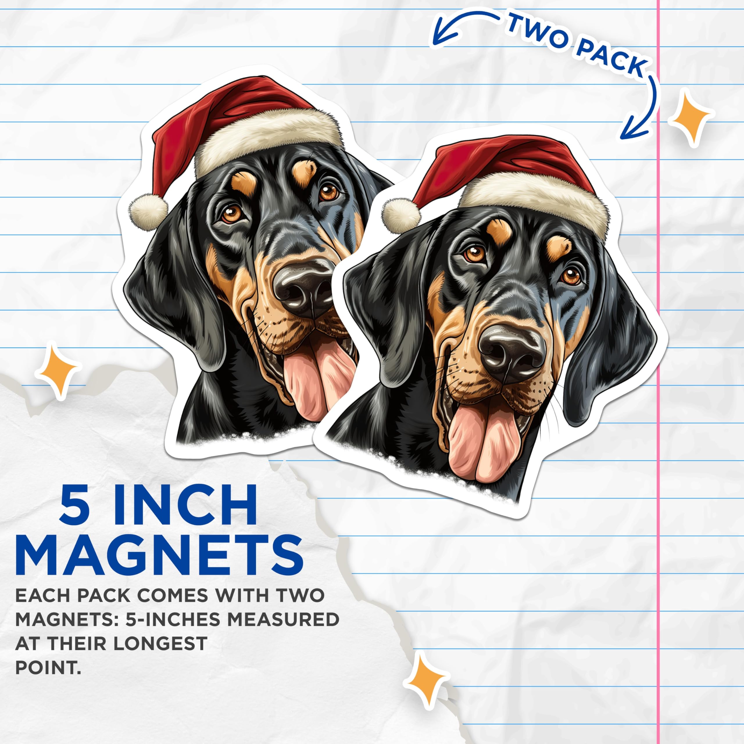 (2 Pack) Santa Dog Magnets - Black Tan Coonhound Christmas Decor - Funny Pet Refrigerator Magnets - 5 Inches On Longest Side - Thick Durable Magnet - Made in USA - MAG29814