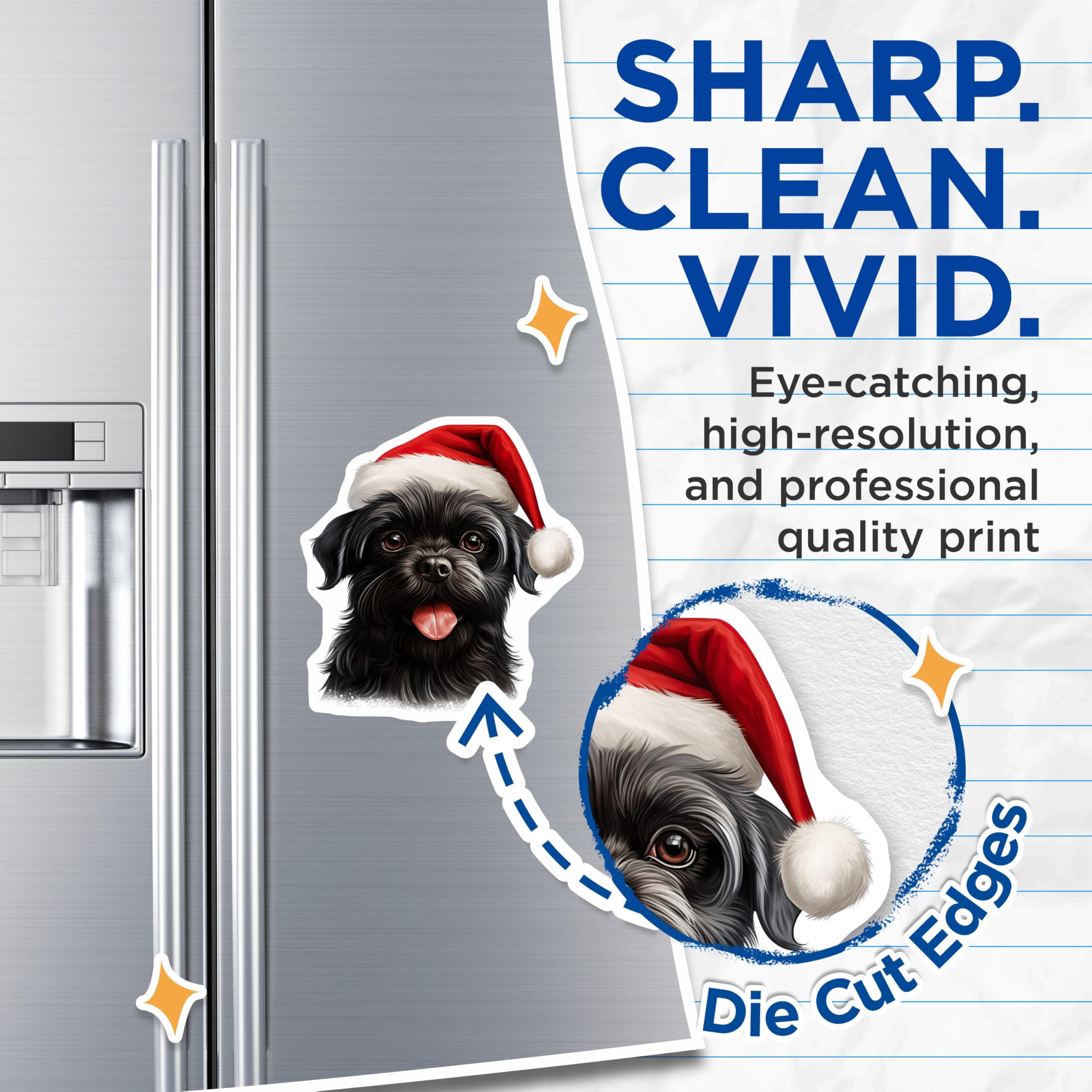 (2 Pack) Black Dog Santa Magnets - Christmas Holiday Decor - Pet Lover Refrigerator Magnets - 5 Inches On Longest Side - Thick Durable Magnet - Made in USA - MAG28001