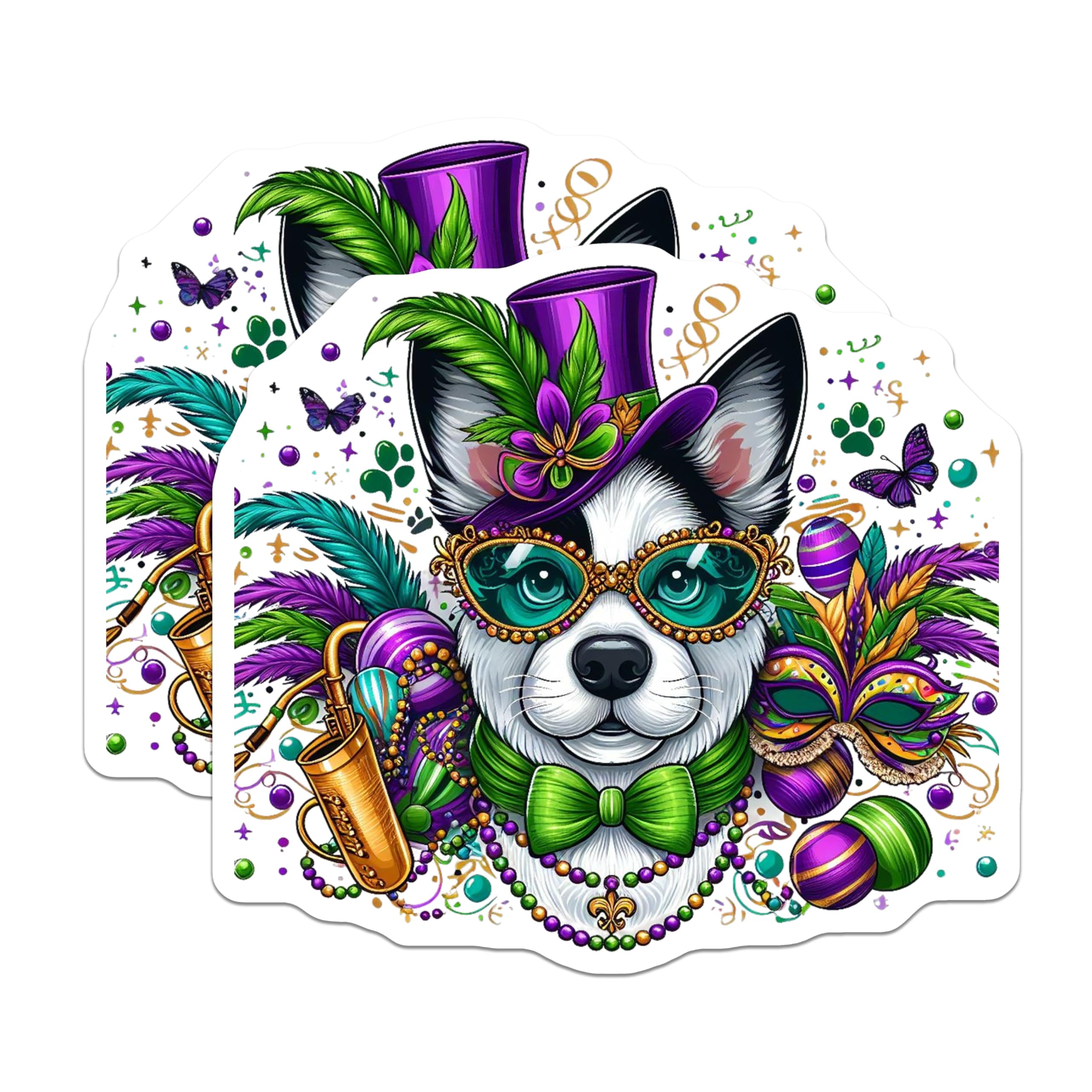 (2 Pack) Mardi Gras Dog Magnets - Festive Carnival Pups - Party Animal Decorations - 5" On Longest Side - Premium Magnet - for Cars, Refrigerators, Toolboxes, Lockers - Made in USA - MAG15457