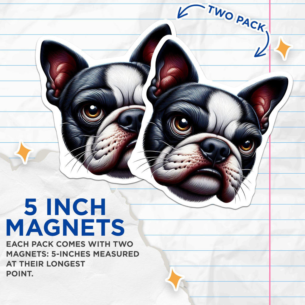 (2 Pack) Boston Terrier Magnets - Dog Lover Decor - Fridge Locker Magnets - 5" On Longest Side - Premium Magnet - for Cars, Refrigerators, Toolboxes, Lockers - Made in USA - MAG14464