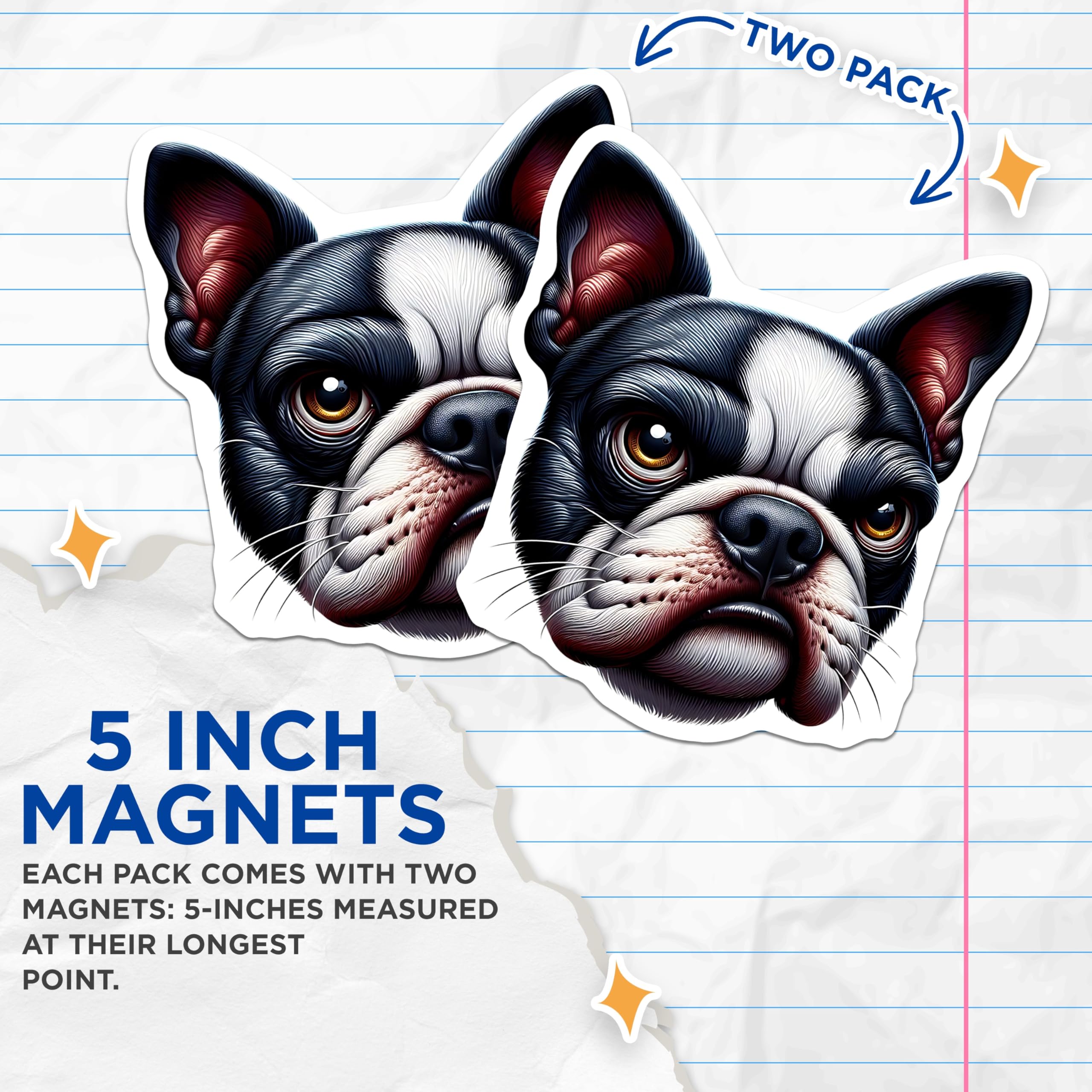 (2 Pack) Boston Terrier Magnets - Dog Lover Decor - Fridge Locker Magnets - 5" On Longest Side - Premium Magnet - for Cars, Refrigerators, Toolboxes, Lockers - Made in USA - MAG14464