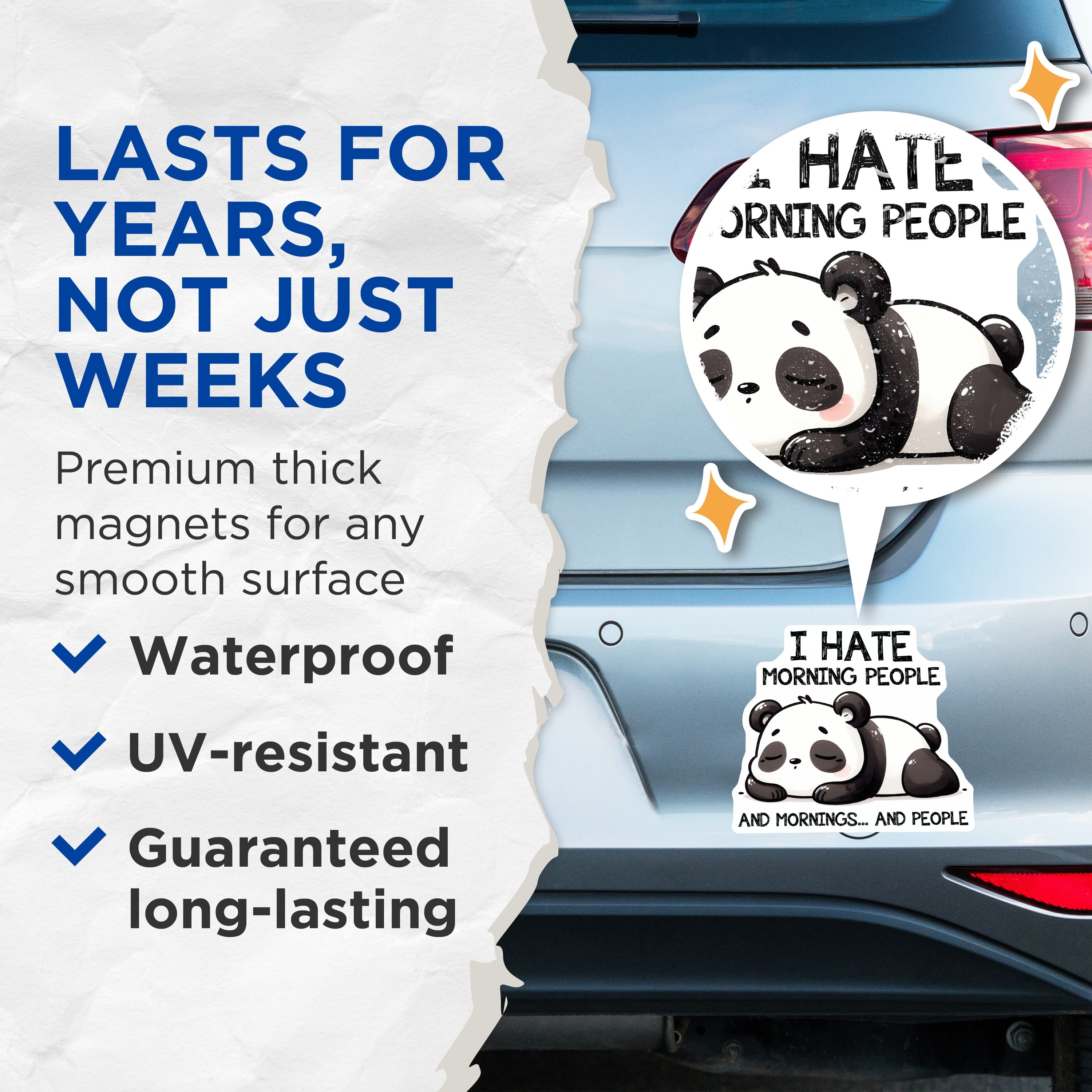 (2 Pack) I Hate Morning People Magnets - Funny Sleeping Panda - Introvert Refrigerator Decor - 5 Inches On Longest Side - Thick Durable Magnet - Made in USA - MAG39949