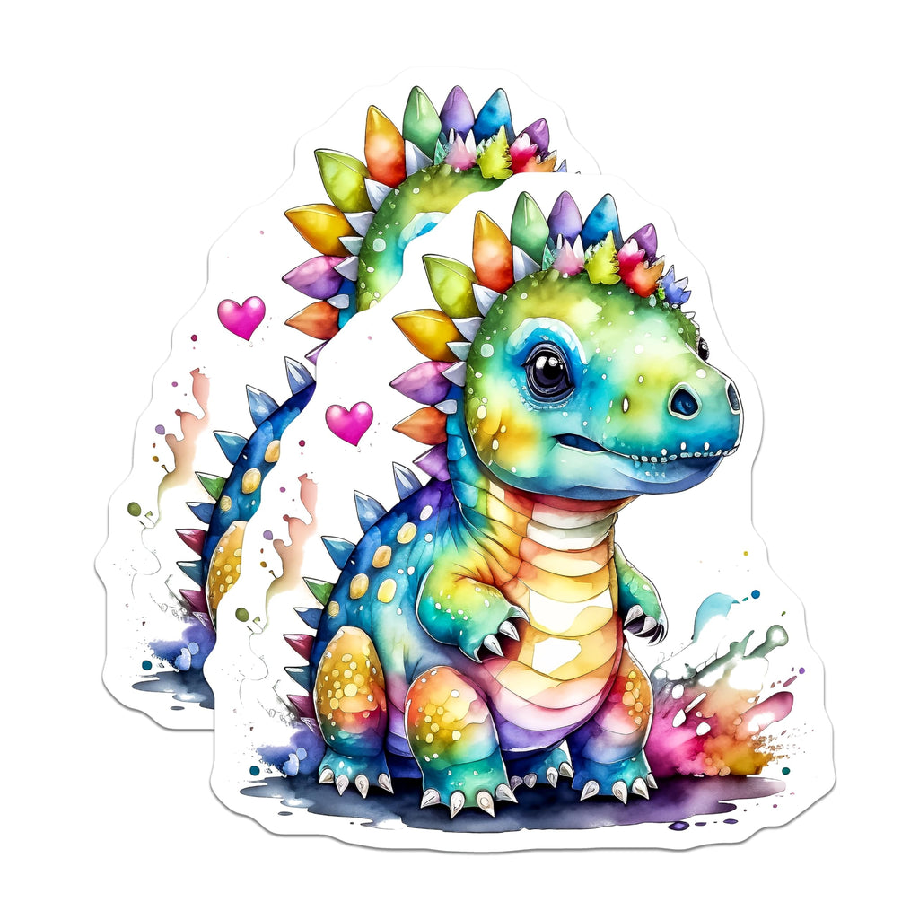 (2 Pack) Rainbow Dinosaur Magnets - Cute Dino Decor - Refrigerator Magnets - 5" On Longest Side - Premium Magnet - for Cars, Refrigerators, Toolboxes, Lockers - Made in USA - MAG15698