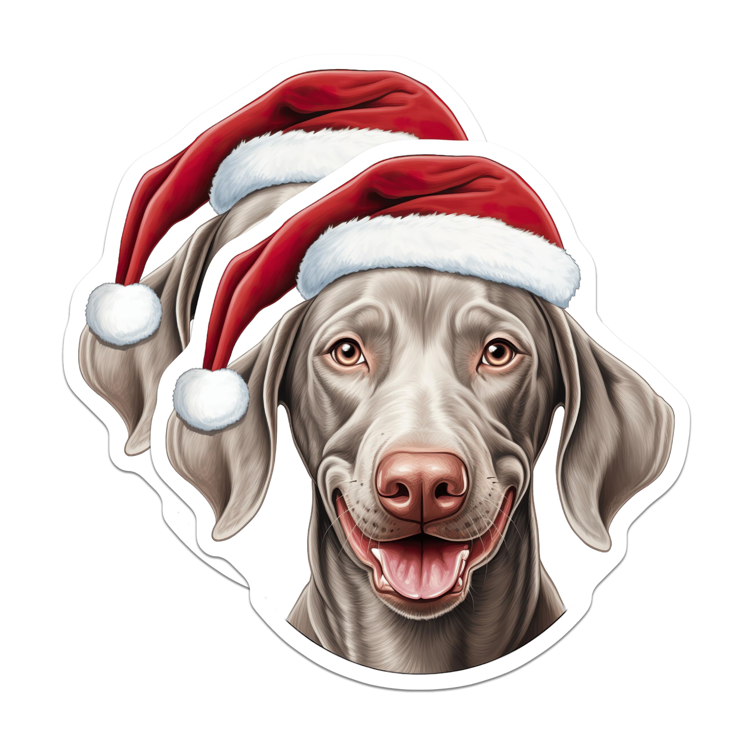 (2 Pack) Christmas Weimaraner Dog Magnets - Festive Pet Decor - Santa Hat Canine Art - 5 Inches On Longest Side - Thick Durable Magnet - Made in USA - MAG29631