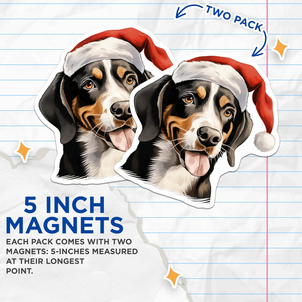 (2 Pack) Christmas Dog Magnets - Santa Hat Pup Magnets - Festive Mountain Dog Decor - Holiday Refrigerator Magnets - 5 Inches On Longest Side - Thick Durable Magnet - Made in USA - MAG27968