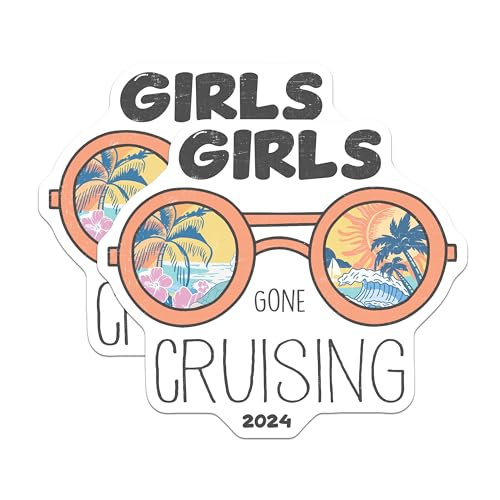 (2 Pack) Girls Gone Cruising Stickers - Beach Theme - Travel Stickers - 5" On Longest Side - Sticks to Smooth Flat Surfaces - Made in USA - BMCS6457