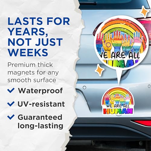 (2 Pack) We are All Human Magnets - Rainbow Pride - Inclusion Diversity - 5" On Longest Side - for Cars, Fridges, Toolboxes - Made in USA - MAG8270