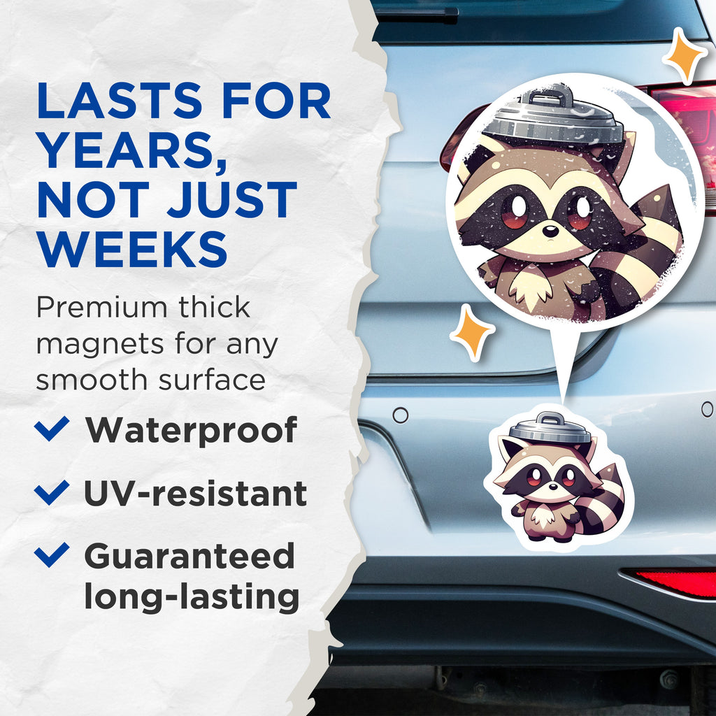(2 Pack) Cute Raccoon Magnets - Trash Panda Decor - Funny Animal Magnet - Chibi Refrigerator Magnets - 5 Inches On Longest Side - Thick Durable Magnet - Made in USA - MAG39564