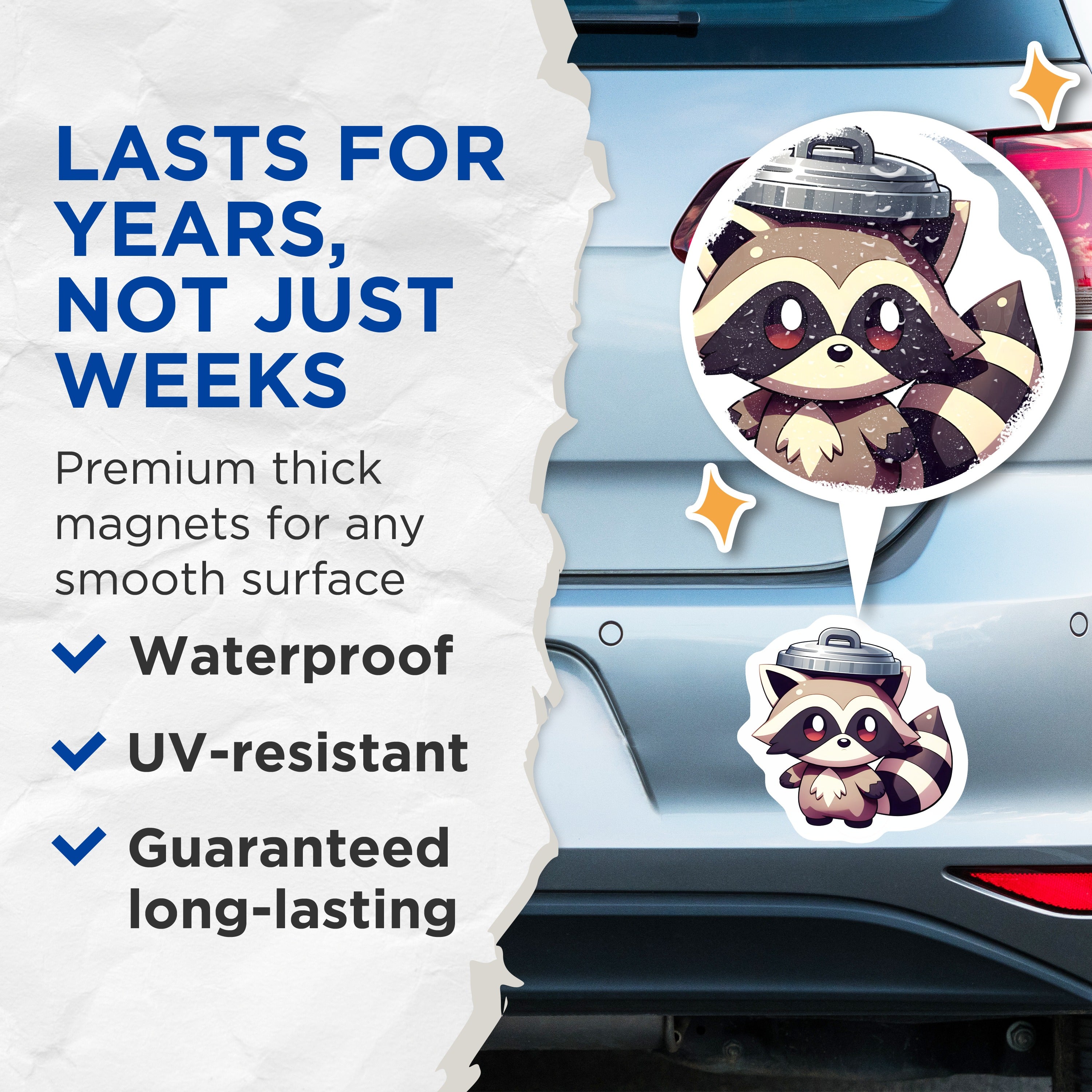 (2 Pack) Cute Raccoon Magnets - Trash Panda Decor - Funny Animal Magnet - Chibi Refrigerator Magnets - 5 Inches On Longest Side - Thick Durable Magnet - Made in USA - MAG39564