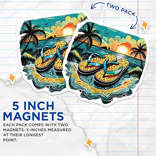(2 Pack) Sunset Beach Magnets Magnets - Summer Vacation - Tropical Vibes Decor - 5" On Longest Side - Made in USA - Sticks to Refrigerators & Metal Surfaces - MAG9316