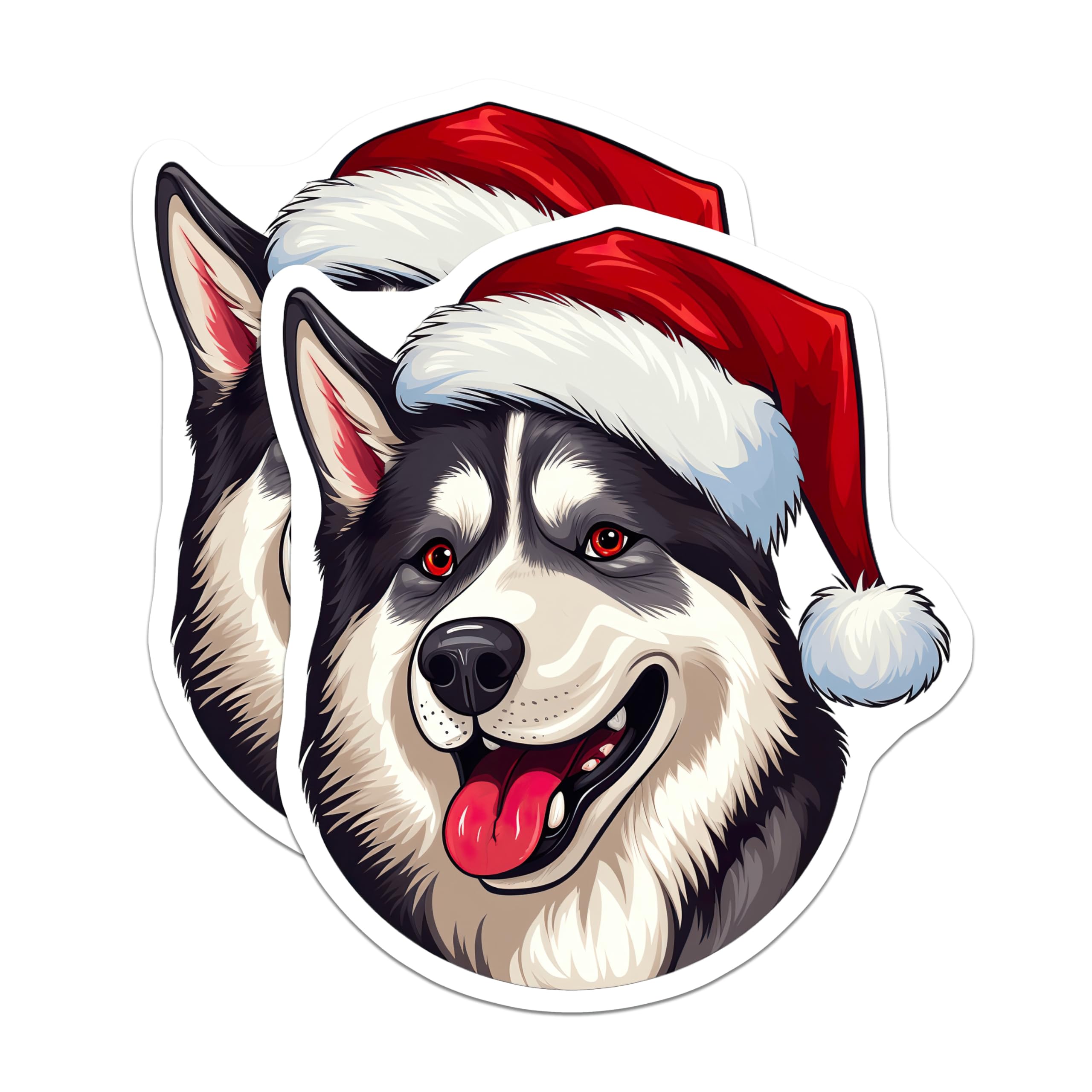 (2 Pack) Husky Dog Christmas Magnets - Santa Hat Pet Decor - Winter Holiday Animal Fun Fridge Magnets - 5 Inches On Longest Side - Thick Durable Magnet - Made in USA - MAG26192