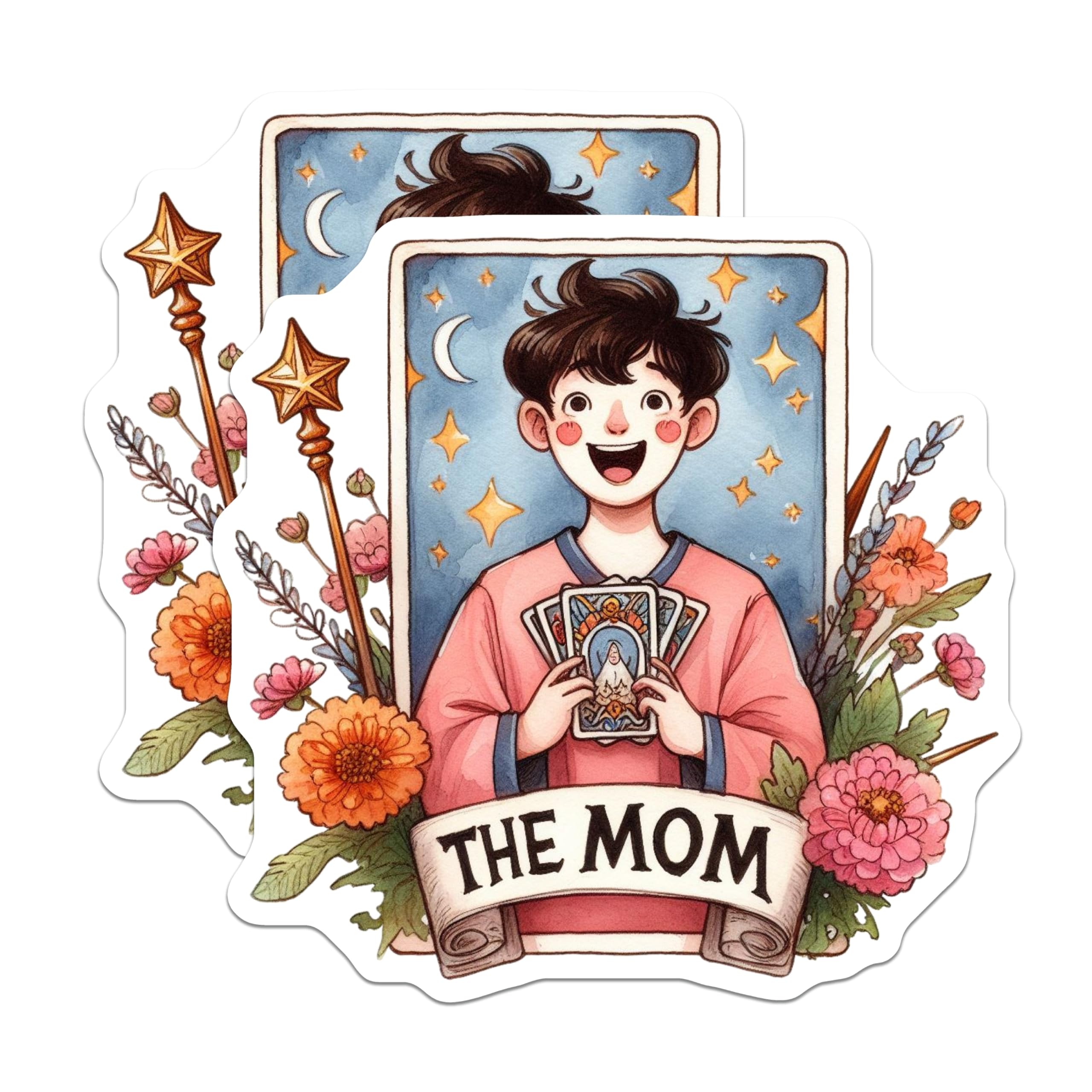 (2 Pack) The Mom Tarot Magnets - Spiritual Motherhood Art - Whimsical Kitchen Decor - 5 Inches On Longest Side - Thick Durable Magnet - Made in USA - MAG20612
