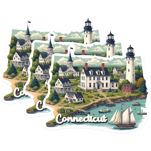 (3 Pack) Connecticut Decals - Travel Destination Decals - New England Decals - 3 Inches On Longest Side - Easy Peel & Apply - Made in USA - 3MCS0125