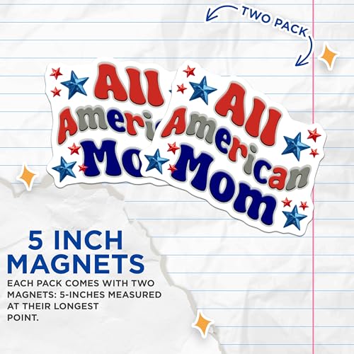 (2 Pack) All American Mom Magnets - American Pride - Patriotic Decor for Home and Kitchen - 5" On Longest Side - for Cars, Fridges, Toolboxes - Made in USA - MAG7446