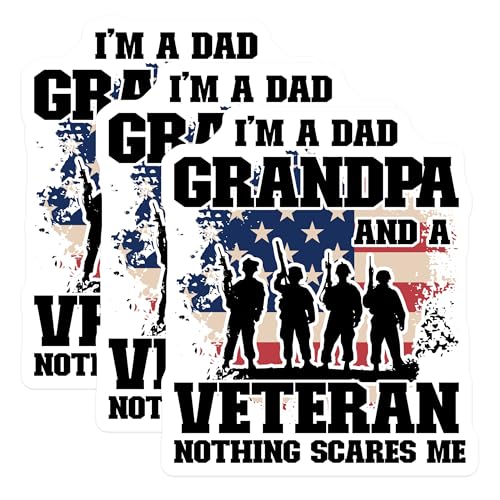 (3 Pack) Veteran Decals - Dad Grandpa - Armed Forces US Flag - 3 Inches On Longest Side - Easy Peel & Apply - Made in USA - 3MCS4476