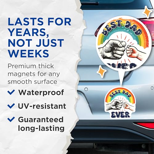(2 Pack) Best Dad Ever Magnets - 5" On Longest Side - for Cars, Fridges, Toolboxes - Made in USA - MAG7479