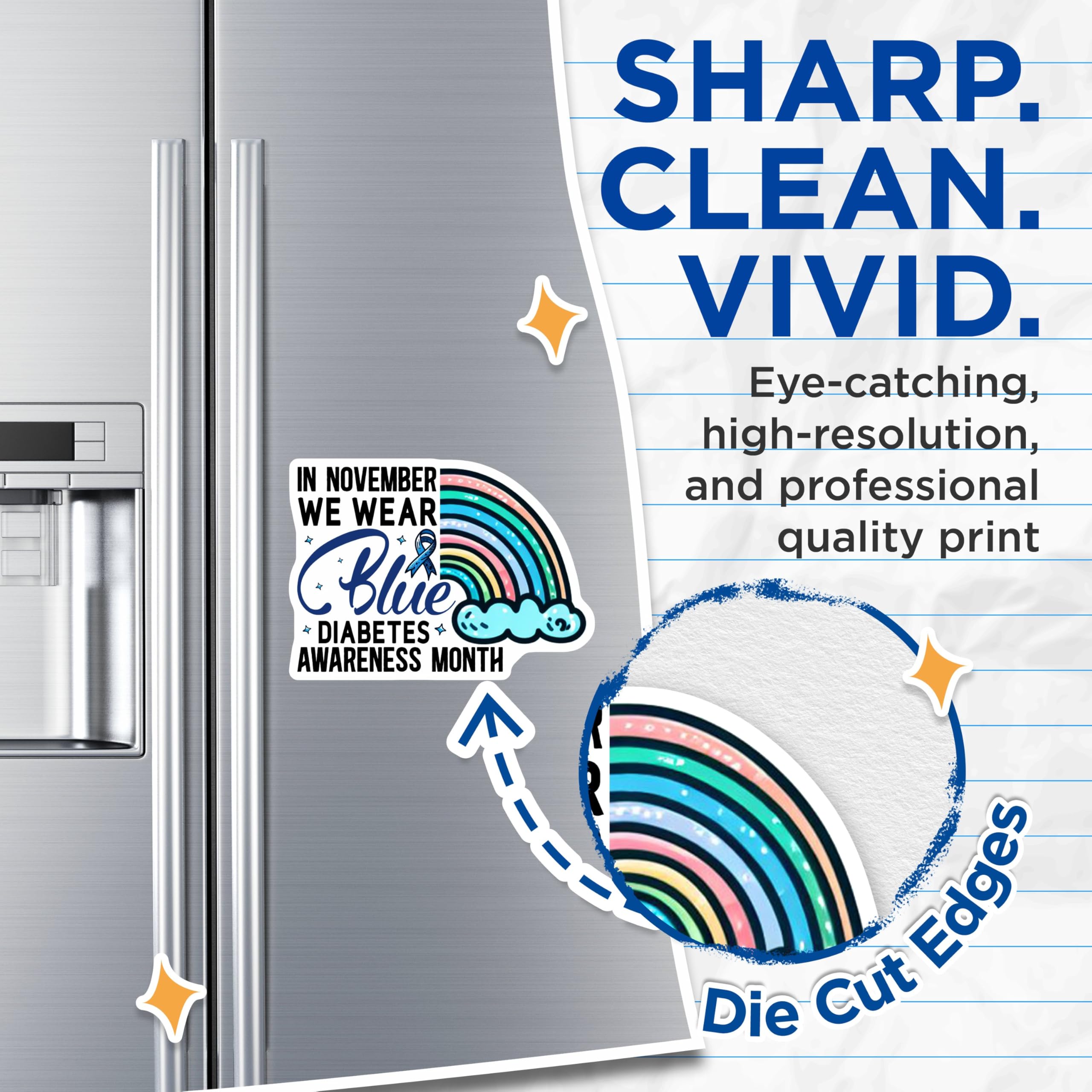 (2 Pack) Diabetes Awareness Month Magnets - Wear Blue in November - Rainbow Design - 5" On Longest Side - for Cars, Fridges, Toolboxes - Made in USA - MAG3828