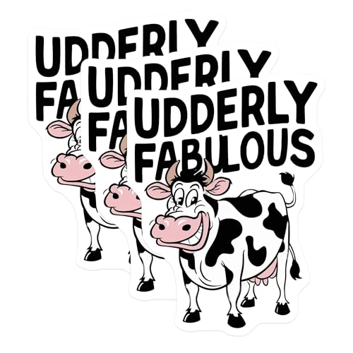 (3 Pack) Udderly Fabulous Decals - Funny Cow Stickers - Laptop Decal - Cute Animal Decals - 3 Inches On Longest Side - Easy Peel & Apply - Made in USA - 3MCS2744