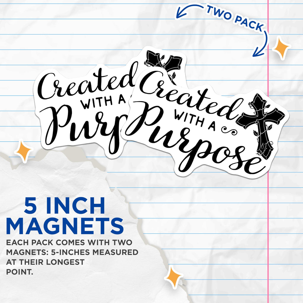 (2 Pack) Christian Magnets - Religious Home Decor - Created with a Purpose - 5" On Longest Side - Premium Magnet - for Cars, Refrigerators, Toolboxes, Lockers - Made in USA - MAG16618