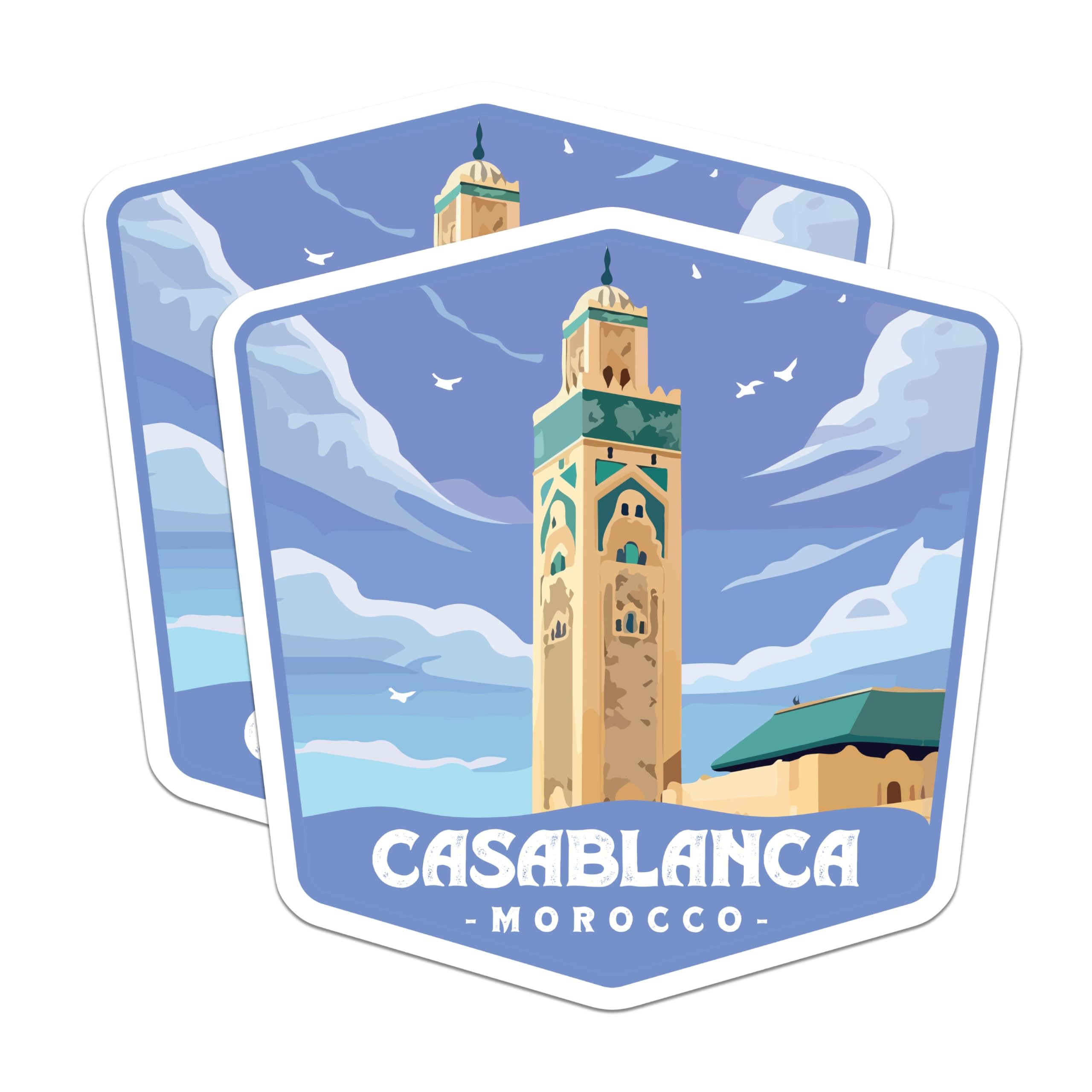 (2 Pack) Casablanca Morocco Magnets - Hassan II Mosque Art - North Africa Travel Souvenir - 5 Inches On Longest Side - Thick Durable Magnet - Made in USA - MAG20142