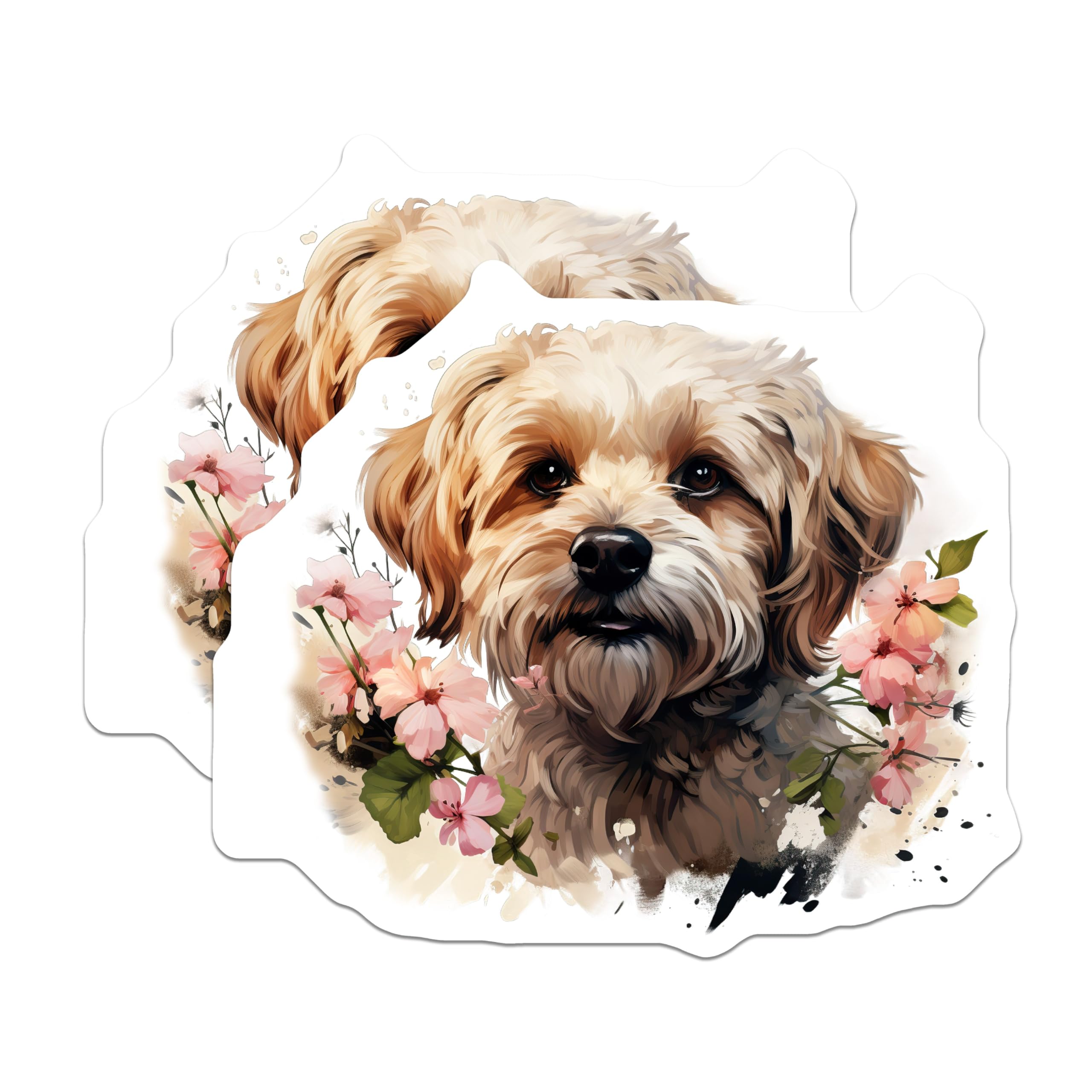 (2 Pack) Adorable Cavapoo Dog Magnets - Watercolor Floral Puppy Art - Aesthetic Pet Lover Refrigerator Kitchen Decor - 5 Inches On Longest Side - Thick Durable Magnet - Made in USA - MAG24064