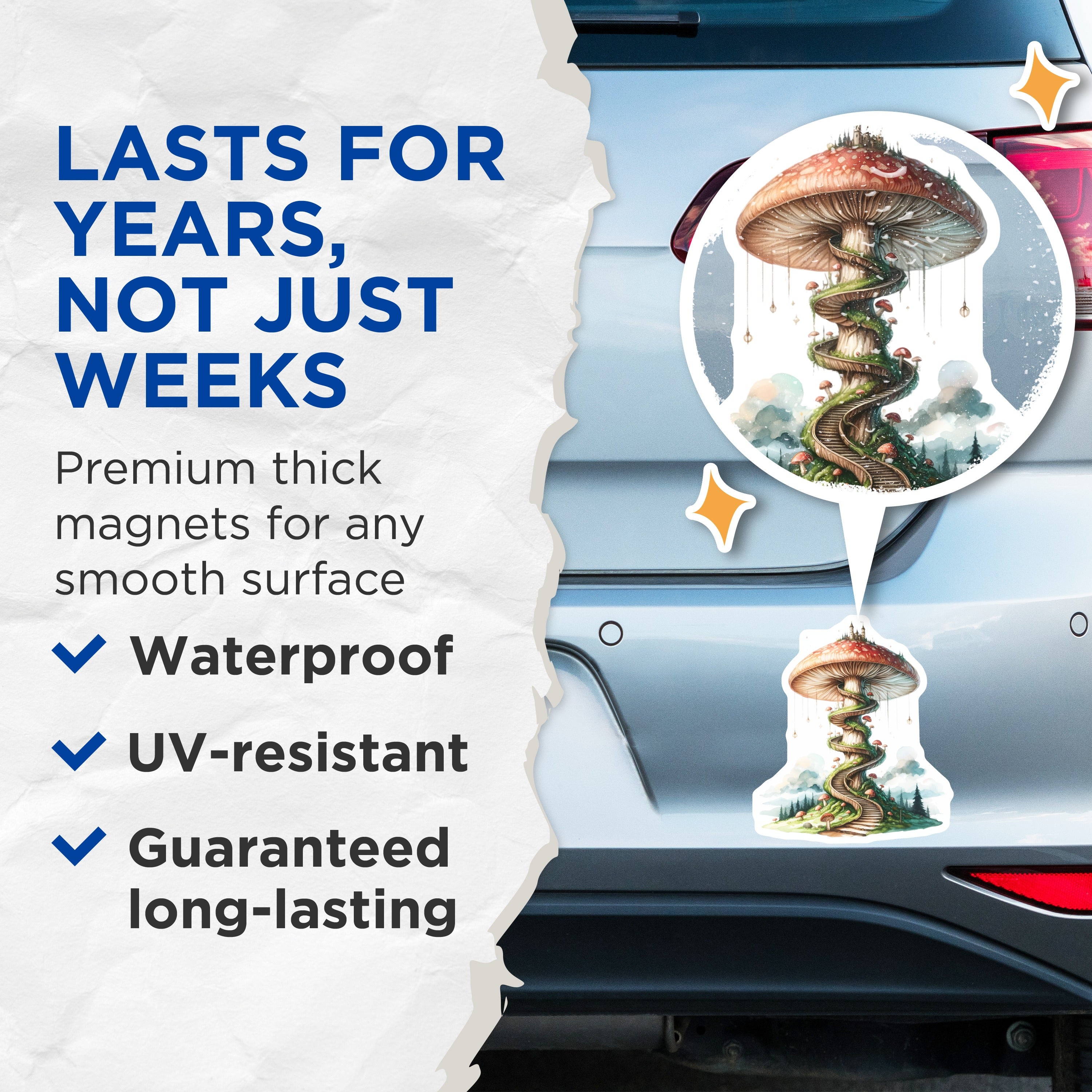 (2 Pack) Mushroom Castle Magnets - Fairy Tale Decor - Fantasy Forest Art Refrigerator Magnets - 5 Inches On Longest Side - Thick Durable Magnet - Made in USA - MAG37903