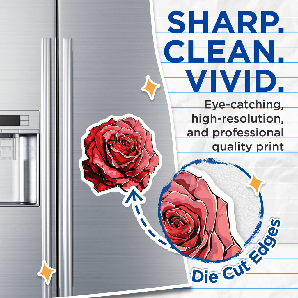 (2 Pack) Red Rose Magnets - Valentine's Day Decor - Romantic Kitchen Fridge Floral Accent - 5 Inches On Longest Side - Thick Durable Magnet - Made in USA - MAG36135