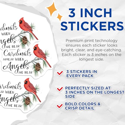 (3 Pack) Cardinal Decals - Angel Quote Decal - Laptop Decal - 3 Inches On Longest Side - Easy Peel & Apply - Made in USA - 3MCS7390