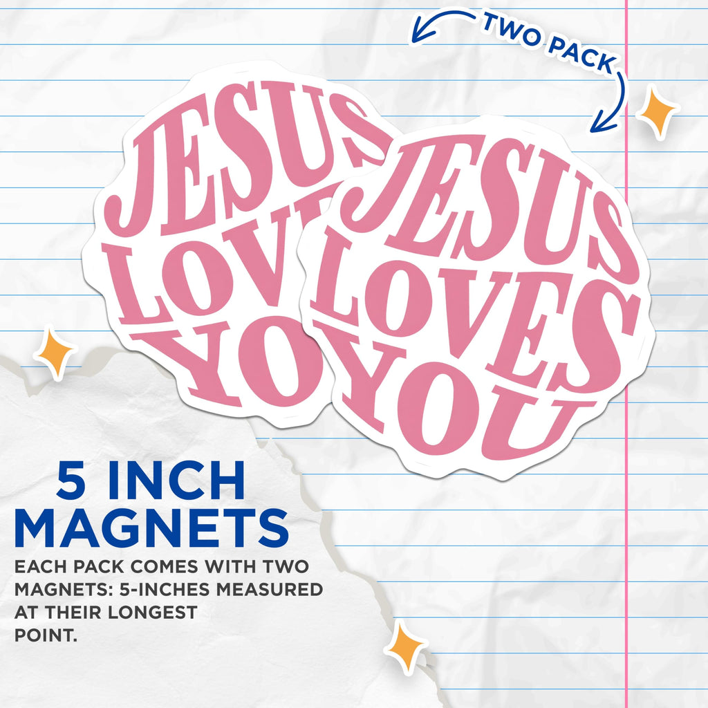 (2 Pack) Jesus Loves You Magnets - Christian Faith Decor - Religious Refrigerator Accessories - 5 Inches On Longest Side - Thick Durable Magnet - Made in USA - MAG29430