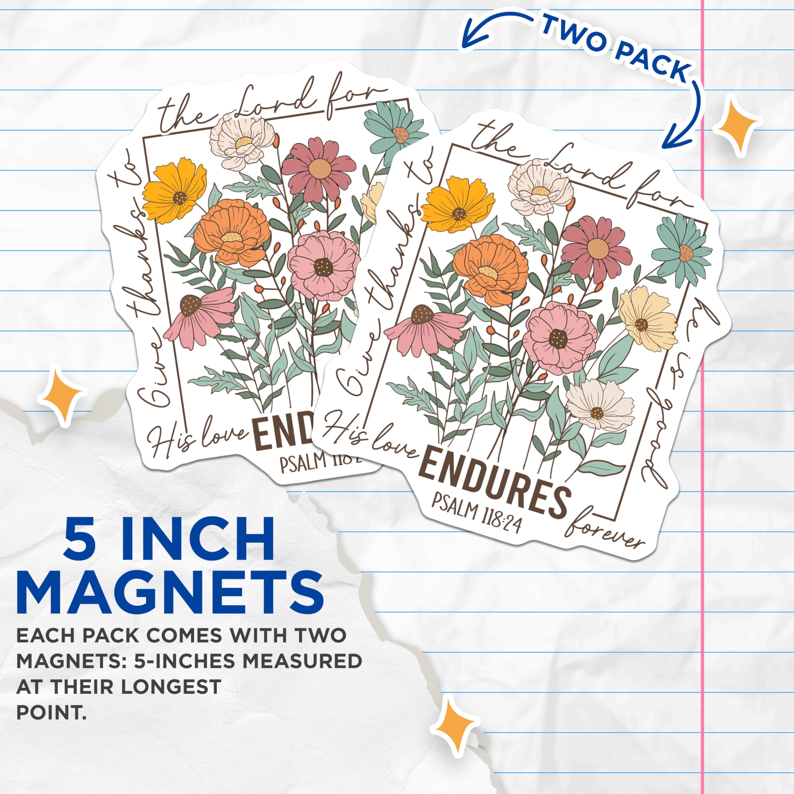 (2 Pack) Floral Scripture Magnets - Psalm 118 24 - Christian Magnets for Home Decor - 5" On Longest Side - Premium Magnet - for Cars, Refrigerators, Toolboxes, Lockers - Made in USA - MAG17488