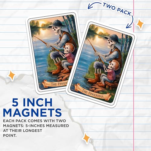 (2 Pack) Fisherman Skeleton Magnets - Fishing Scene Skeleton Magnet - Gothic Art Home - Cute Fantasy Skeleton Art - 5" On Longest Side - for Cars, Fridges, Toolboxes - Made in USA - MAG4457