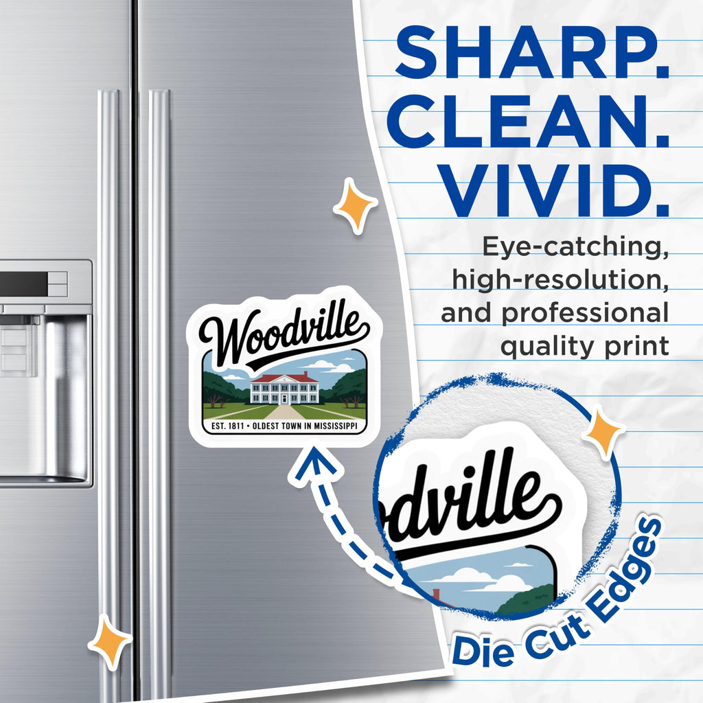 (2 Pack) Woodville Mississippi Magnets - Oldest Town - Travel Souvenir - 5" On Longest Side - Premium Magnet - for Cars, Refrigerators, Toolboxes, Lockers - Made in USA - MAG17884