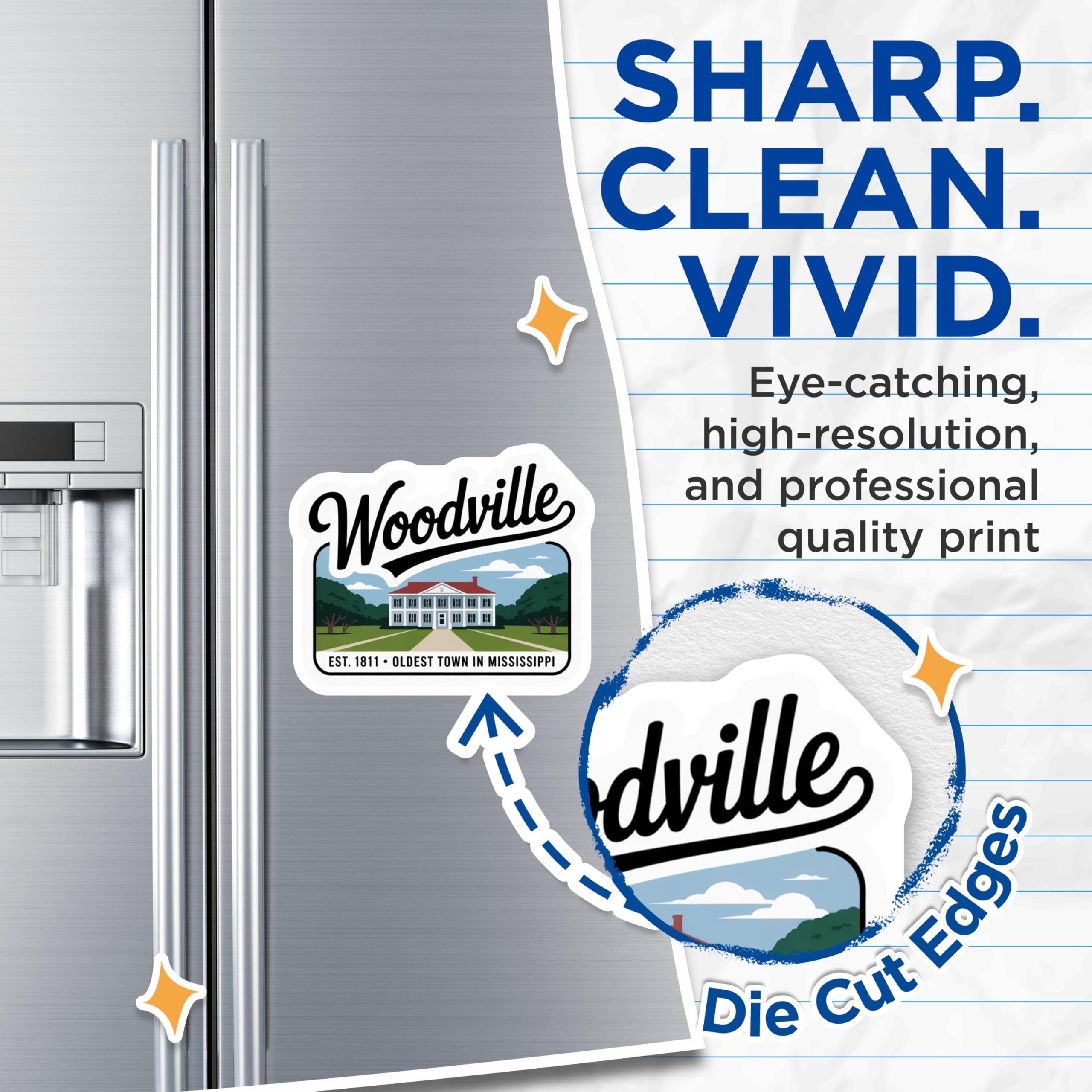 (2 Pack) Woodville Mississippi Magnets - Oldest Town - Travel Souvenir - 5" On Longest Side - Premium Magnet - for Cars, Refrigerators, Toolboxes, Lockers - Made in USA - MAG17884