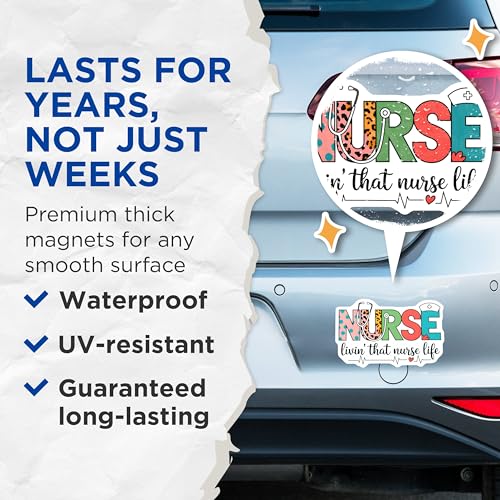 (2 Pack) Nurse Magnets - Livin That Nurse Life - Healthcare Worker Appreciation - Nursing Gifts - 5" On Longest Side - for Cars, Fridges, Toolboxes - Made in USA - MAG7153