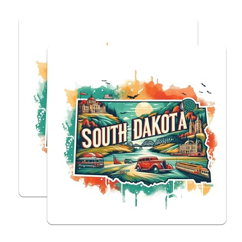 (2 Pack) South Dakota Travel Stickers - Vintage South Dakota Souvenir - Retro Landscape Adventure Stickers - 5" On Longest Side - Sticks to Smooth Flat Surfaces - Made in USA - BMCS5318