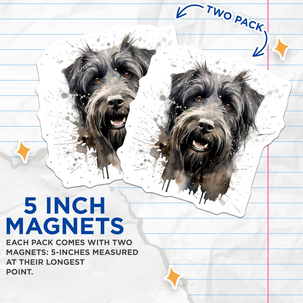 (2 Pack) Shaggy Dog Watercolor Magnets - Artistic Pet Lover Decor - Unique Animal Fridge Art - 5 Inches On Longest Side - Thick Durable Magnet - Made in USA - MAG30969