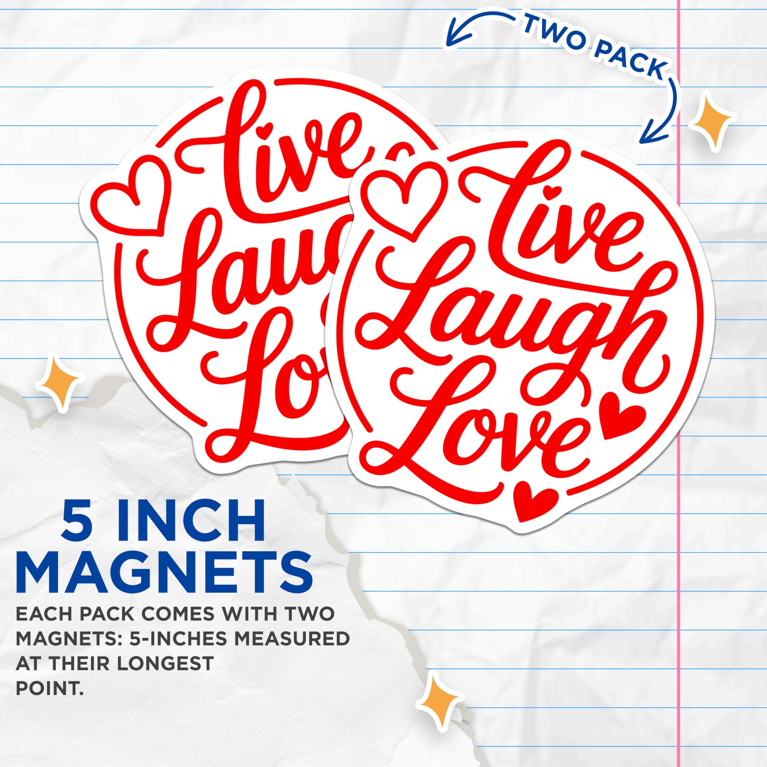(2 Pack) Live Laugh Love Magnets - Inspirational Saying - Positive Vibe Fridge Decor - 5" On Longest Side - Premium Magnet - for Cars, Refrigerators, Toolboxes, Lockers - Made in USA - MAG15168