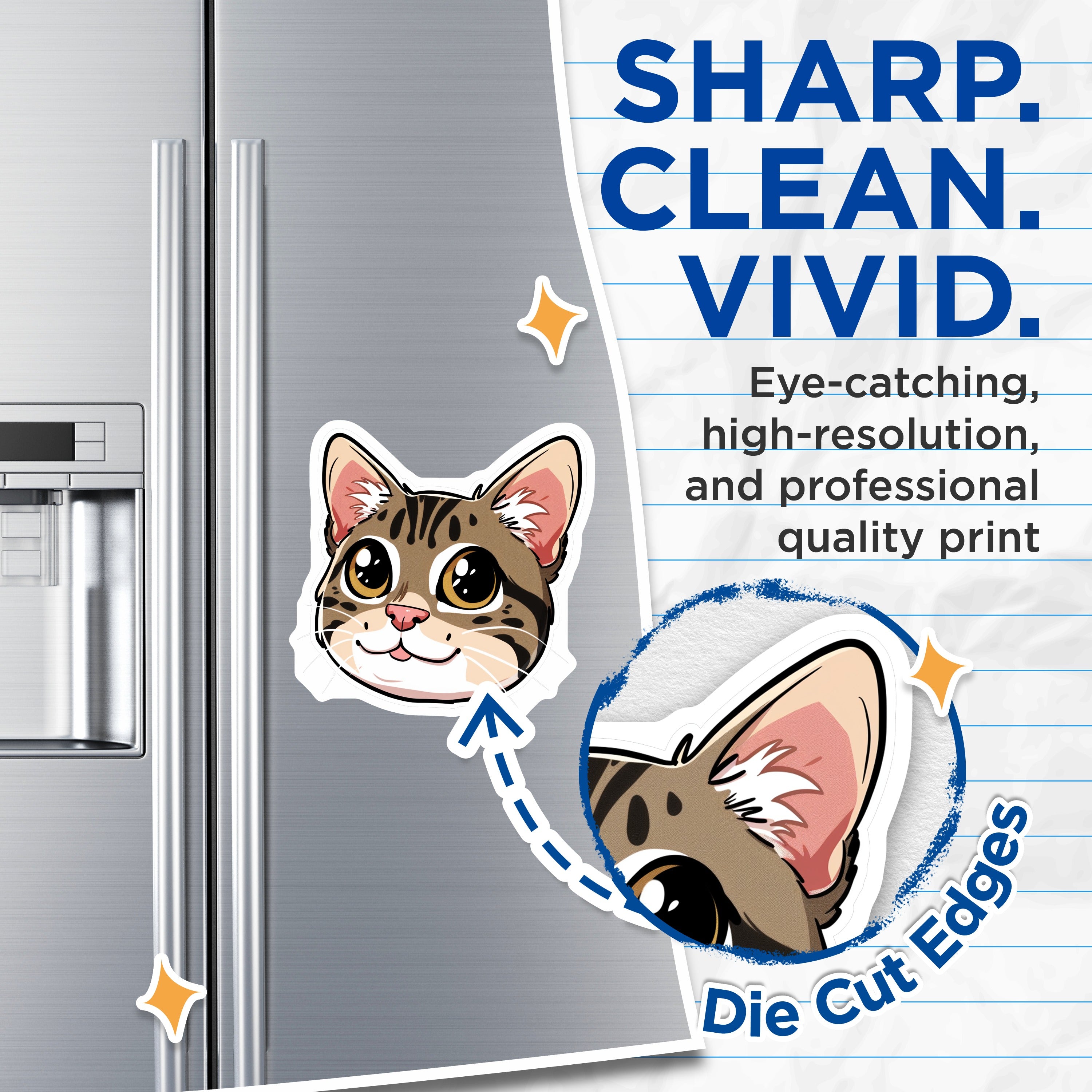 (2 Pack) Cute Cat Magnets - Tabby Kitty Decor - Kawaii Animal Refrigerator - Pet Lover Display - 5 Inches On Longest Side - Thick Durable Magnet - Made in USA - MAG36240