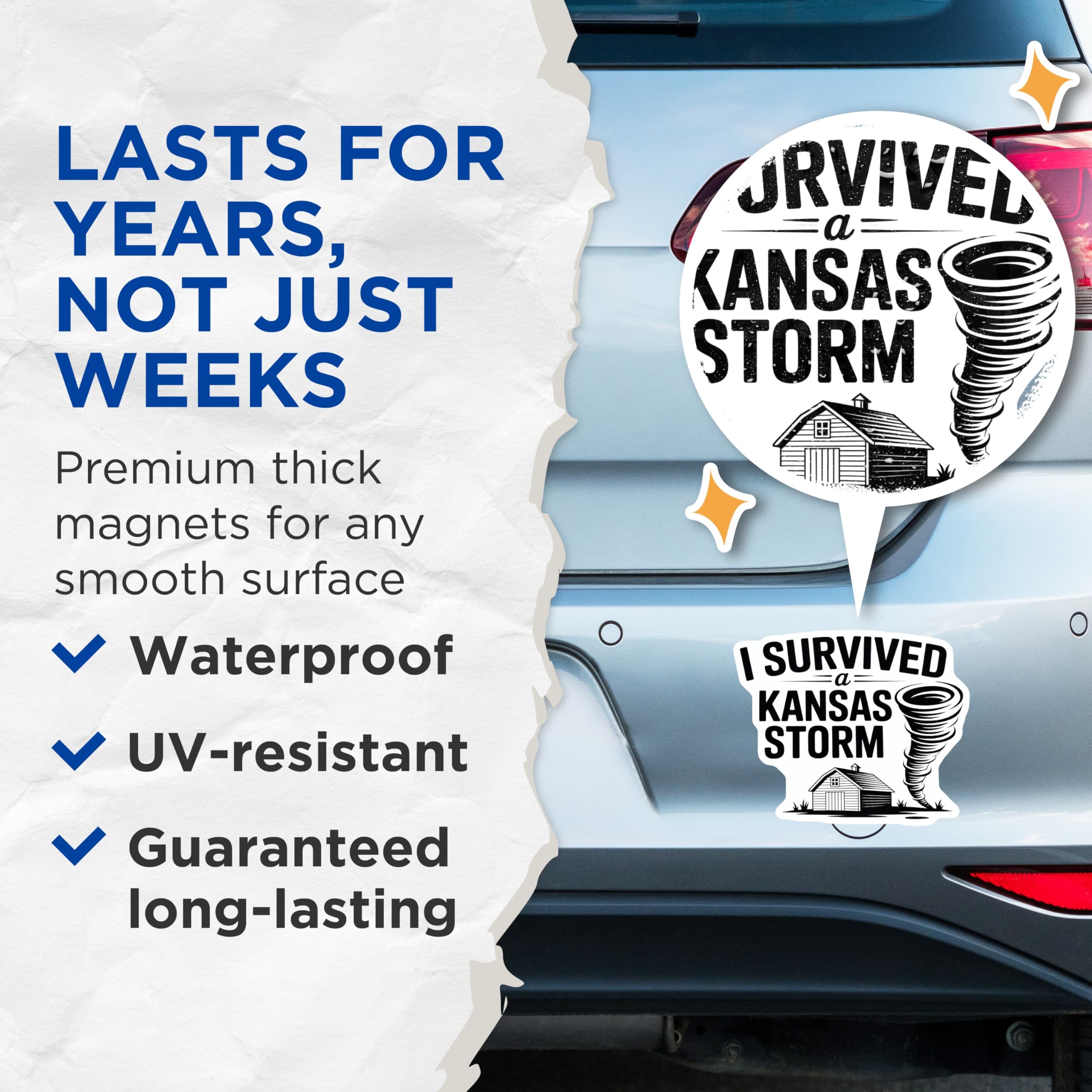 (2 Pack) Kansas Storm Survivor Magnets - Tornado Weather Souvenir - Midwest Humor Decor - 5 Inches On Longest Side - Thick Durable Magnet - Made in USA - MAG19137