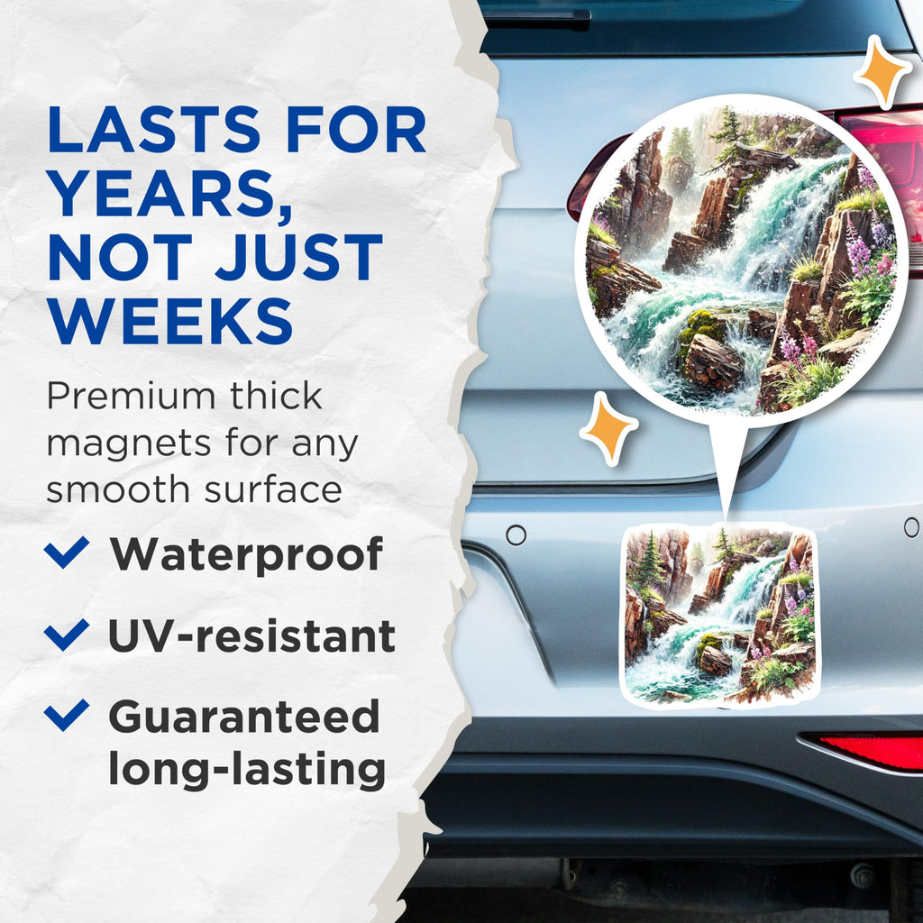 (2 Pack) Waterfall Magnets - River Rapids Decor - Mountain Stream Art Refrigerator Magnets - 5" On Longest Side - Premium Magnet - for Cars, Refrigerators, Toolboxes, Lockers - Made in USA - MAG17291