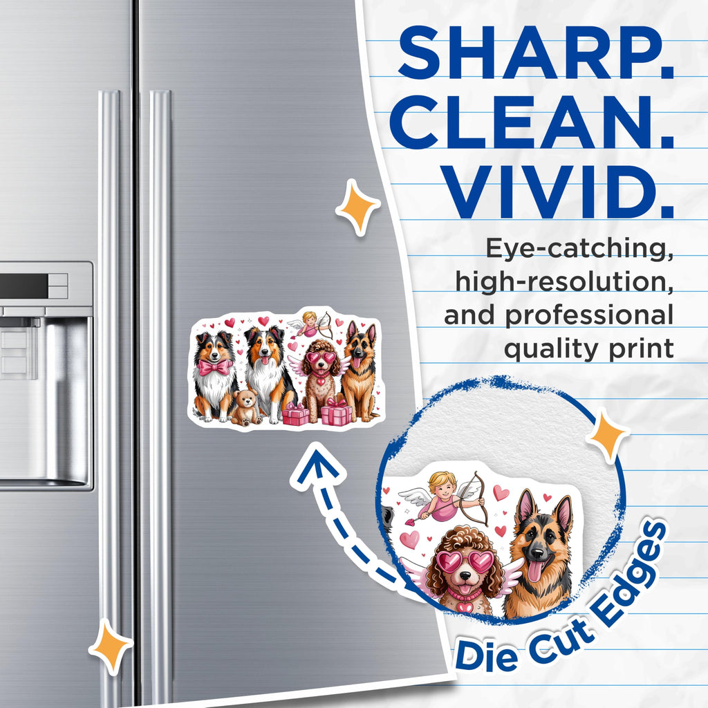 (2 Pack) Valentine Dogs Magnets - Sheltie Poodle German Shepherd - Aussie Puppy Fridge Decor - 5 Inches On Longest Side - Thick Durable Magnet - Made in USA - MAG26649