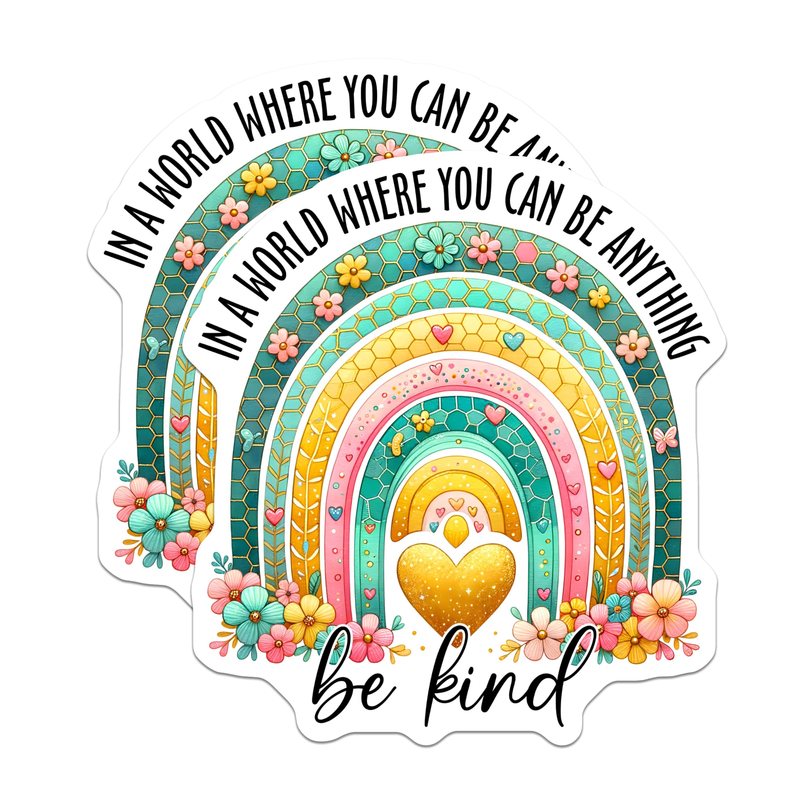(2 Pack) Be Kind Stickers - Rainbow Positivity Stickers - Inspirational Quote Stickers - 5" On Longest Side - Sticks to Any Smooth Flat Surface - Made in USA - BMCS3229