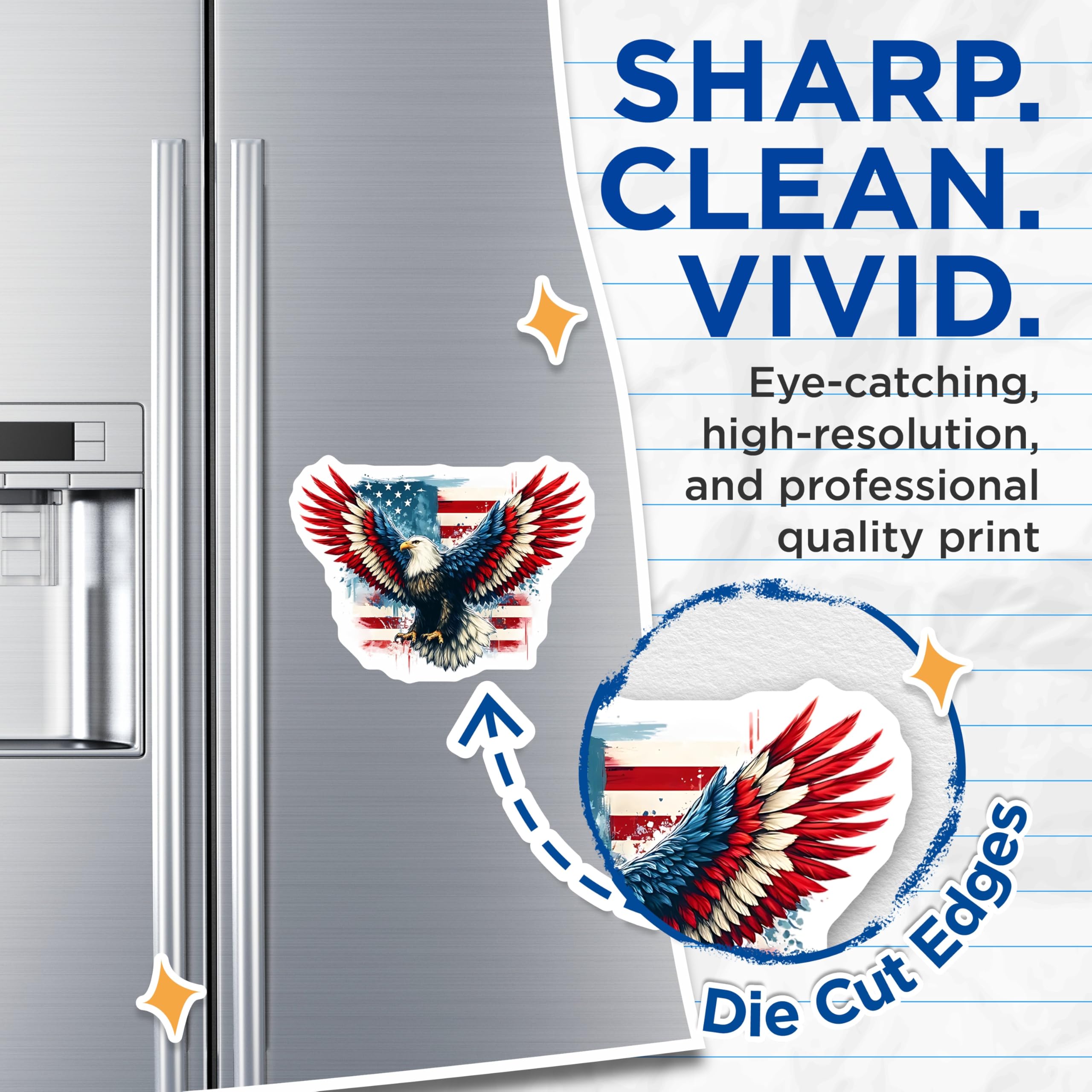(2 Pack) American Eagle Magnets - Patriotic Decor - USA Flag Art - 5" On Longest Side - Premium Magnet - for Cars, Refrigerators, Toolboxes, Lockers - Made in USA - MAG15001
