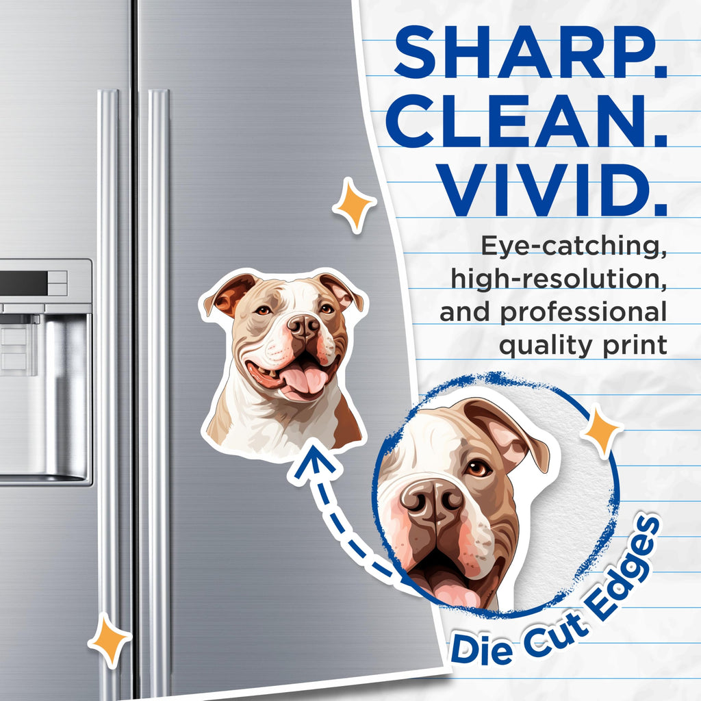 (2 Pack) Smiling Pitbull Dog Magnets - Dog Mom Kitchen Decor - Amstaff Lover Refrigerator Art - 5 Inches On Longest Side - Thick Durable Magnet - Made in USA - MAG26240
