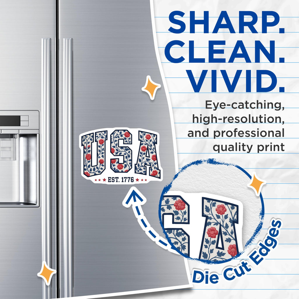 (2 Pack) USA Floral Magnets - Patriotic American Decor - Est 1776 Refrigerator Accent - Americana Style - 5 Inches On Longest Side - Thick Durable Magnet - Made in USA - MAG22872