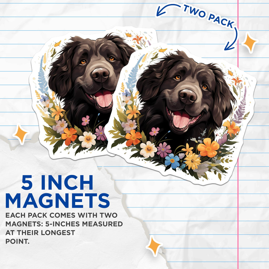 (2 Pack) Black Fluffy Dog Magnets - Floral Canine Art - Dog Mom Decor - Pet Lover Refrigerator Magnet - 5 Inches On Longest Side - Thick Durable Magnet - Made in USA - MAG27475