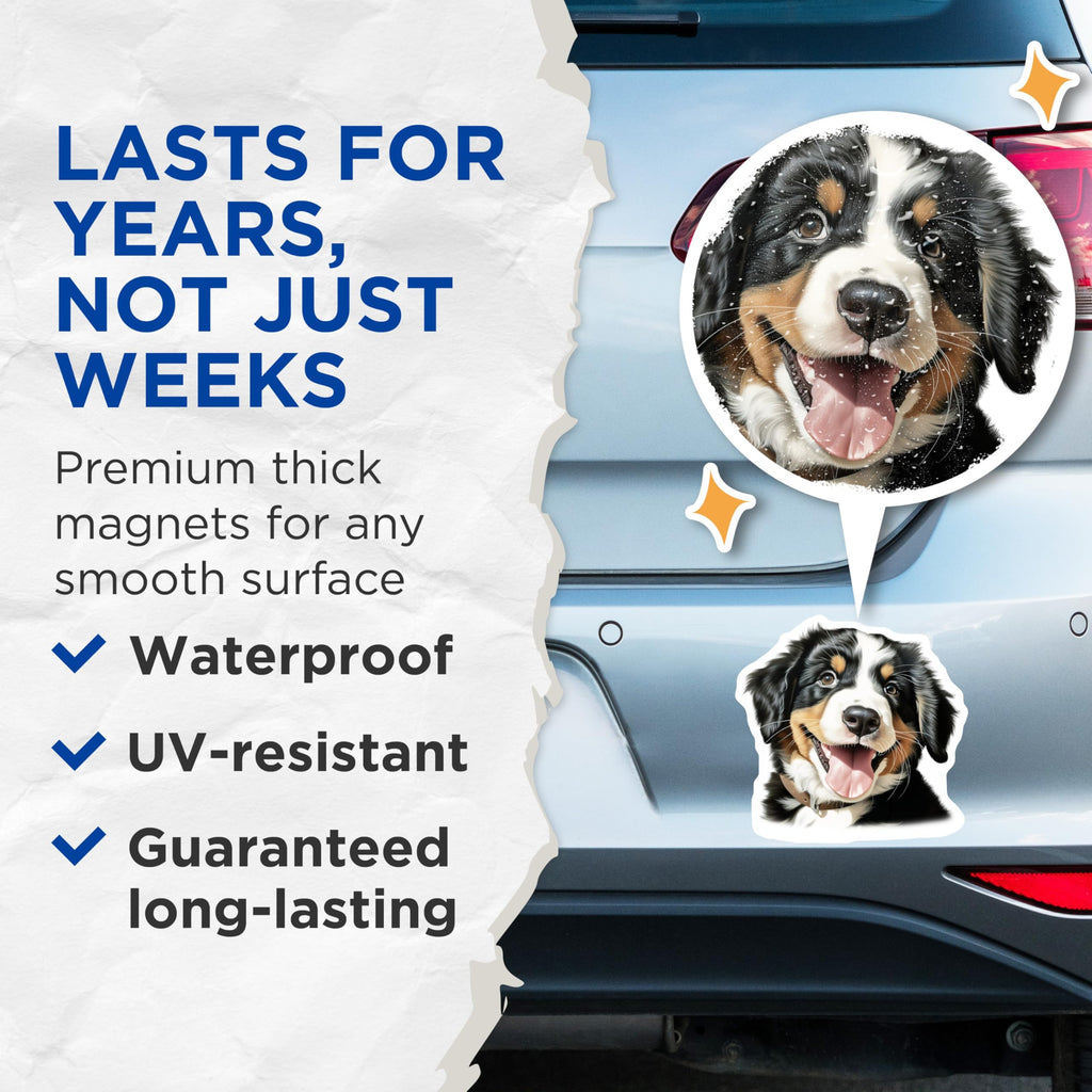 (2 Pack) Bernese Mountain Dog Magnets - Cute Puppy Fridge Decor - Dog Owner Animal Art - 5 Inches On Longest Side - Thick Durable Magnet - Made in USA - MAG26068