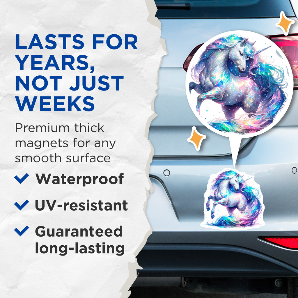 (2 Pack) Magical Unicorn Magnets - Sparkling Fantasy Horse - Rainbow Aesthetic Decor - Kids Locker Refrigerator Art - 5 Inches On Longest Side - Thick Durable Magnet - Made in USA - MAG36898