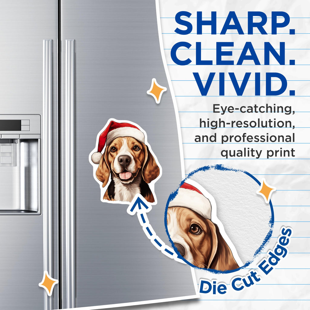 (2 Pack) Christmas Beagle Magnets - Santa Hat Dog Decor - Holiday Pet Lover Kitchen Refrigerator Magnets - 5 Inches On Longest Side - Thick Durable Magnet - Made in USA - MAG26386